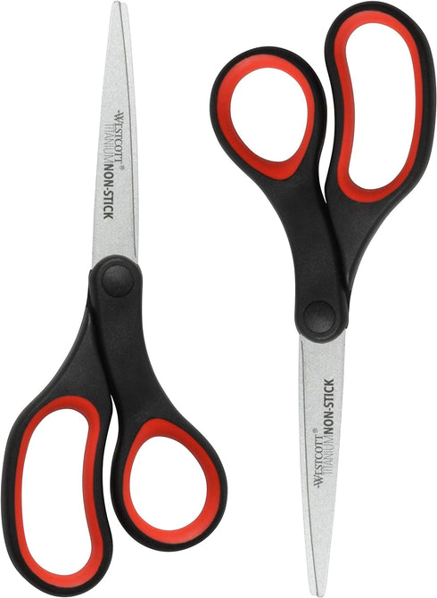 Westcott 8" Titanium Non-Stick Scissors, 2-Pack, Black and Red...
