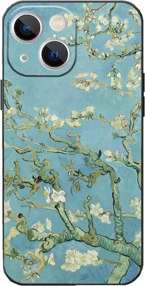 Compatible with iphone 15 Phone Case,Art Van Gogh Almond Blossom Aesthetic Blue Flower Floral Thin Case,Slim Soft TPU Waterproof Shockproof Protec...