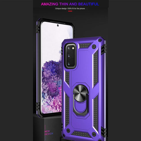 Androgate for Samsung Galaxy S20 FE Case with Glass Screen Protectors, Military-Grade Metal Ring Holder Kickstand 15ft Drop Tested Shockproof Cove...
