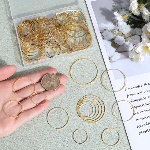 1 Box 5 Styles 100pcs Gold Earring Beading Hoops Round Circle Beading Hoop Brass Linking Earrings Beading Hoop Findings for Jewelry Making Supplie...