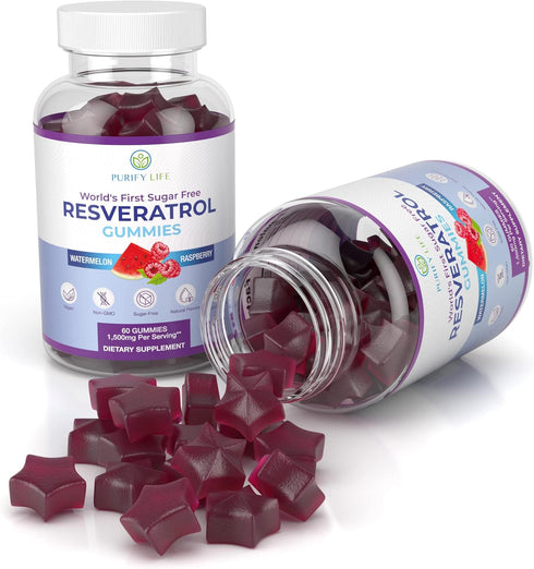 Purify Life Sugar-Free Resveratrol Gummies - Potent 1500mg Resveratrol Supplement to Support Digestive & Immune Health - Resveratrol Supplement fo...