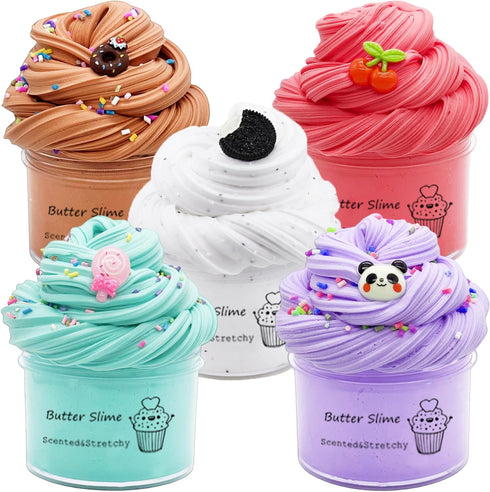5 Pack Butter Slime Kit, Kids Party Favors, Visual and Tactile Experience, Stress Relief Toy, Goody Bag Toys, Birthday Gifts for Girls Boys...