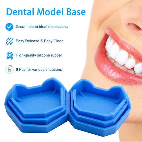 6 Pcs Dental Base Former Kit Dental Lab Model Base Set Plaster Mold Base Former Color Blue (Set)...