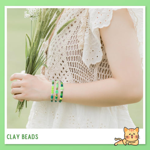 Yochus Green Clay Beads Bracelet Making kit, 1700pcs Heishi Beads for Jewelry Making, Polymer Clay Beads Friendship Bracelet Kit with Gold Beads L...