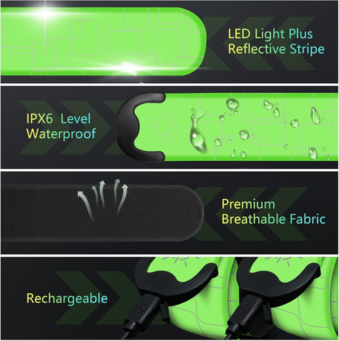 2 PCS LED Armband Rechargeable for Running Walking Cycling, 2024 Version Light Up Armbands for Runners, Running Lights, High Visibility Reflective...