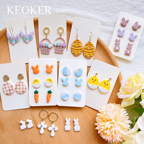 Keoker Polymer Clay Cutters, Easter Polymer Clay Cutters for Earrings Making, 11 Shapes Easter Day Clay Cutters, Small Easter Clay Cutters for Pol...