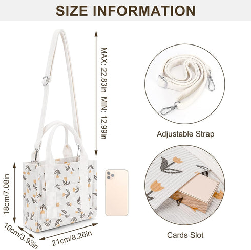 Corduroy Tote Bag Small Satchel Bag for Women Crossbody Bag Purse with Zipper Casual Hobo Handbag...