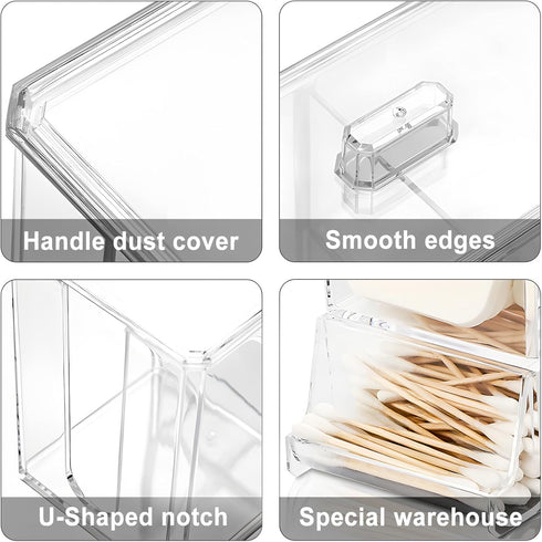 Qtip Holder, Cotton Pads Dispenser with Lid 3 in 1 Cotton Balls Swab Container Clear Acrylic Cosmetic Storage for Bathroom Countertop...