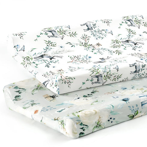 GRSSDER Stretch Ultra Soft Jersey Knit Changing Pad Cover Set 2 Pack, Change Table Pad Covers Fit 32"/34" x 16" Pads Safe and Snug, Pretty Pattern...
