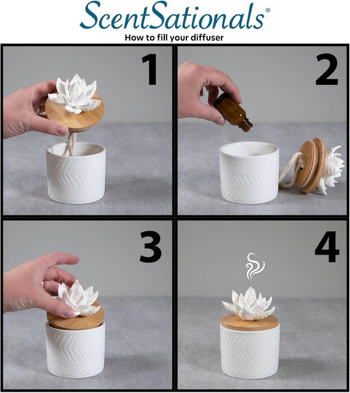 Scentsationals Ceramic Flower Passive Diffuser - Aesthetic Scented Essential Oils - Small Aromatherapy Aroma Diffuser - Electric Fragrance Home Ai...