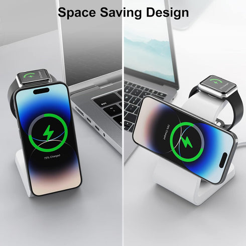 Wireless Charger, Magnetic Wireless Charger Compatible with iPhone 15 Pro/14/13/12 Series, Wireless Charging Station for Apple Watch Ultra 2/9/8/S...