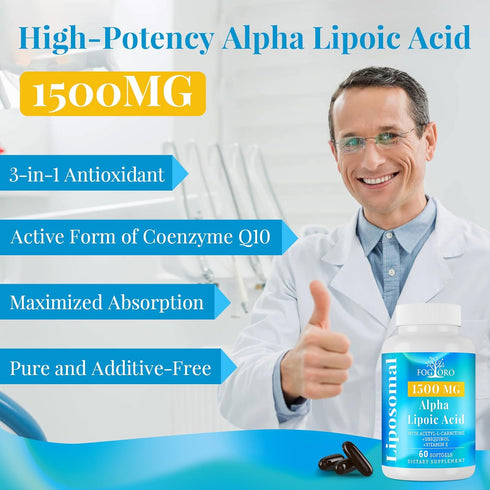 Alpha Lipoic Acid 1500 mg-Liposomal ALA Supplement for Cellular Energy Production,Lipid Metabolism,Free Radical Scavenger,60 Softgels...