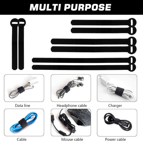 150PCS Reusable Cable Ties - 4+6+8+10inch Multi-Purpose Cable management Hook & Loop Cable Straps Wire Ties,Adjustable Fastening Cord Organizer,Ca...
