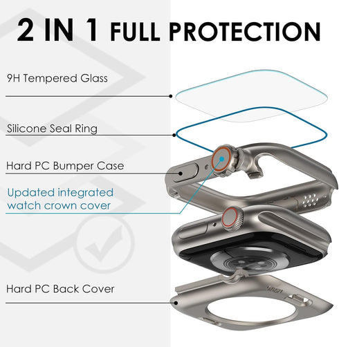 Ultra Look - Fullife 2 in 1 Compatible with Apple Watch Case Series 6 44mm Waterproof Screen Protector, Front & Back Protective Bumper Cover iWatc...