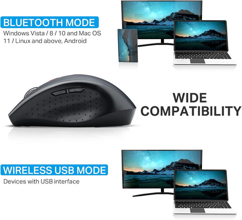 E-YOOSO Bluetooth Wireless Mouse, Bluetooth 5.0 & 3.0 Mouse 2.4GHz Ergonomic Wireless Optical Mouse with USB Nano Receiver, 5 Adjustable DPI Level...