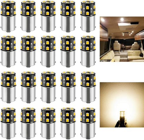20PCS 1141 1156 Interior LED Light Bulbs for RV, Super Bright 18-SMD Warm White 1073 1003 7506 BA15S LED Bulbs for Camper Trailer Boat Indoor Ligh...