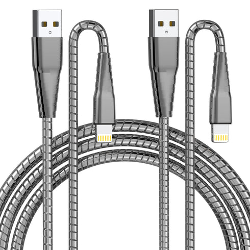 Apple MFi Certified iPhone Metal Braided Charger Cord 6.6Ft Heavy Duty iPhone Fast Charging Cable 304 Stainless Steel Lightning Cable Pet Chew Pro...