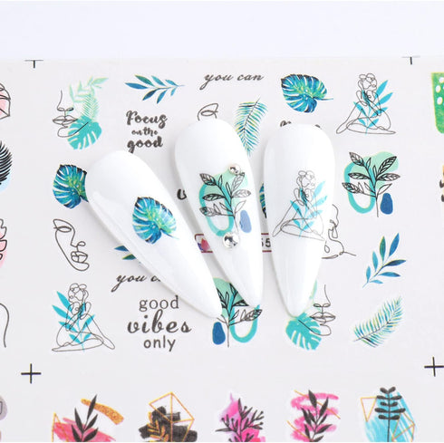 24 Sheets Summer Flowers Nail Art Stickers, Holographic Flower Leaf Nail Water Transfer Decals Designs, Floral Leaves Nail Art Sticker Supplies fo...
