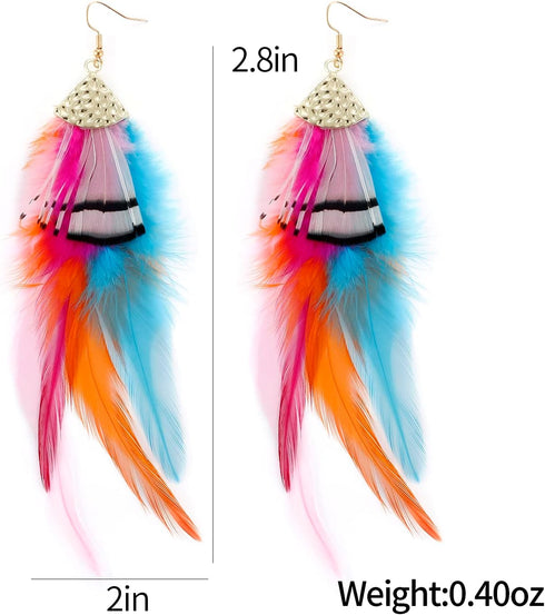 lureme Bohemian Style Boho Multicolor Pheasant Feathers Dangle Earrings for Women and Girls (er006359)...