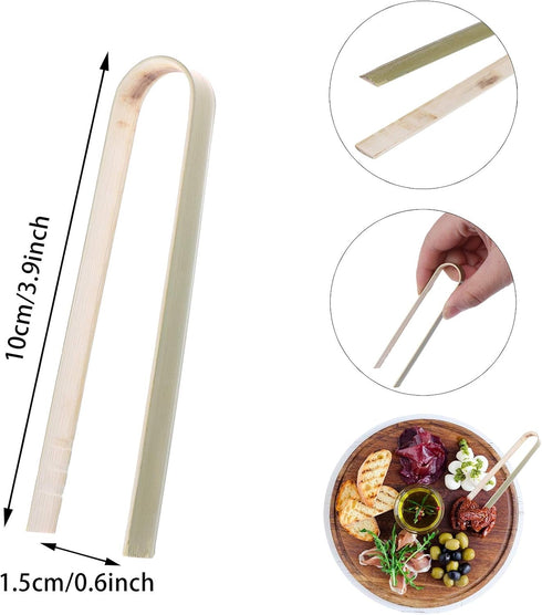 100 PCS Mini Bamboo Tongs 4 Inch Long Toast Tongs Disposable Wooden Tongs Toast Catering Buffet Tongs for Toast Bread Pickles Tea Home Use...
