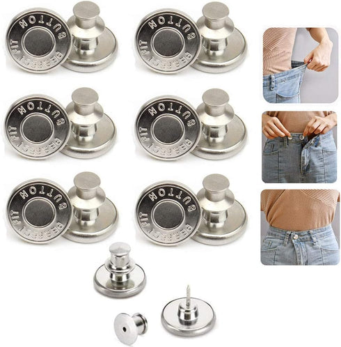 6PCS Perfect Fit Instant Button, Instant Buttons, Jean Replacement Buttons Removable Button No Sew Buttons to Extend or Reduce an Inch to Any Pant...
