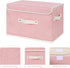 ANMINY Fabric Storage Bin with Lid Rose Print Storage Box Basket with PU Leather Handles Washable PP Plastic Board Decorative Foldable Lidded Shel...