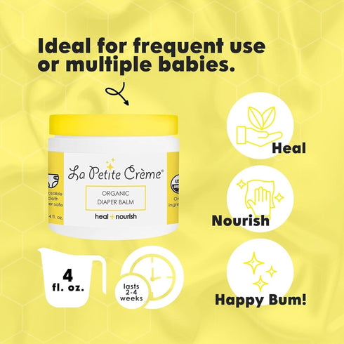La Petite Creme French Organic Diaper Balm (4 oz) - Healing & Nourishing Diaper Cream - Gentle & Safe Liniment Baby Lotion - USDA Certified Organi...
