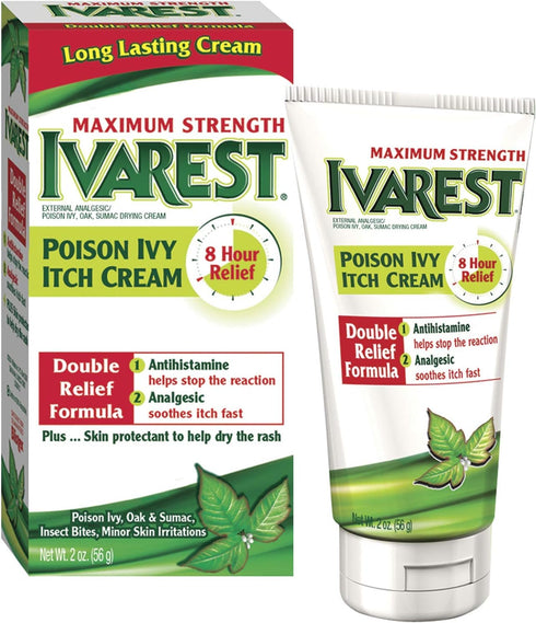 Ivarest Anti-Itch Cream, Poison Ivy Treatment, Poison Ivy Relief Product, Poison Oak Relief, Poison Sumac Relief, Maximum Strength, Medicated, 2 O...