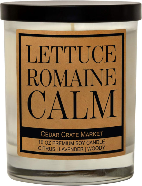 CEDAR CRATE MARKET Lettuce Romaine Calm, Kraft Label Scented Soy Candle, Citrus, Lavender, Woody, 10 Oz. Glass Jar Candle, Made in The USA, Decora...