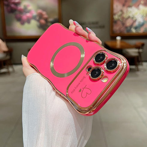for iPhone 14 Pro Max Case Magnetic,for Women Girls Soft Cute Wave Frame Curly Shape Love Heart Luxury Plating Phone Case Compatible with MagSafe ...
