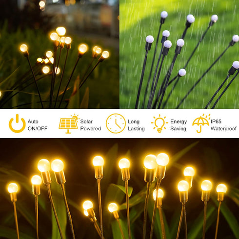 2 Pack Solar Garden Lights, 12 LED Solar Powered Firefly Lights, Starburst Swaying Light Waterproof, Solar Garden Decorative Lights, Outdoor Yard ...