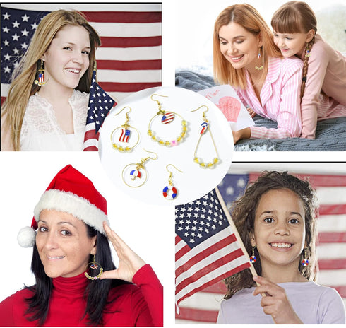 XKCWXY 415Pcs Earring Making Kit with Beading Hoop Earring Finding Component Accessories,Earring Hooks,Jump Rings,Earring Backs,American Flag Char...