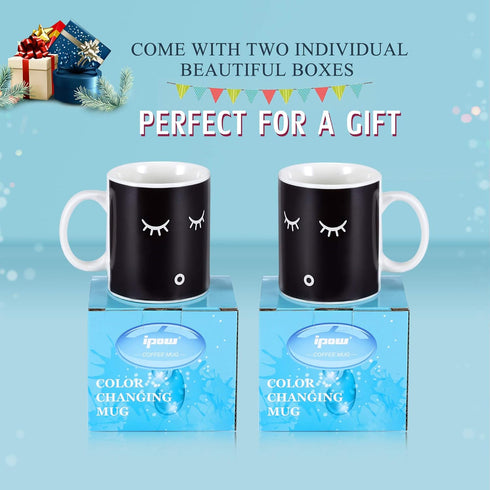 IPOW 2 Pack Color Changing Mug Magic Mug Heat Changing Mugs For Morning Coffee Tea Milk Ceramic Coffee Mugs Heat Sensitive Mug for All Holliday Sp...