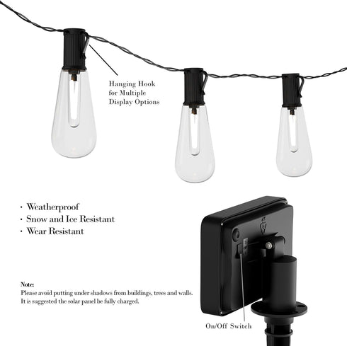 Pure Garden 50-LG1090 Outdoor String Solar Powered Traditional Hanging Lighting with Vintage-Style Bulbs for Patio, Backyard, Garden, Events, Clea...