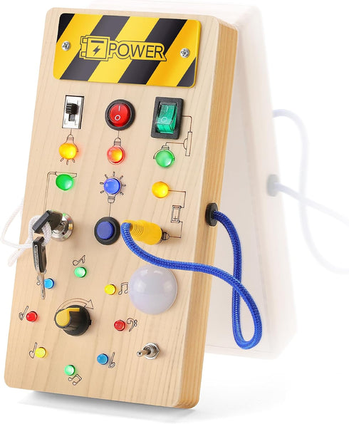 Montessori Busy Board for Toddlers - Early Development Wooden Sensory Toys for Toddlers 1-3, Montessori Toys for 1 2 3 Year Old, Kids LED Light Sw...