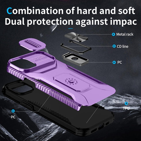 Hitaoyou Compatible with iPhone 13 Case, iPhone 13 Case with Camera Cover & Kickstand Military Grade Shockproof Heavy Duty Protective with Magneti...
