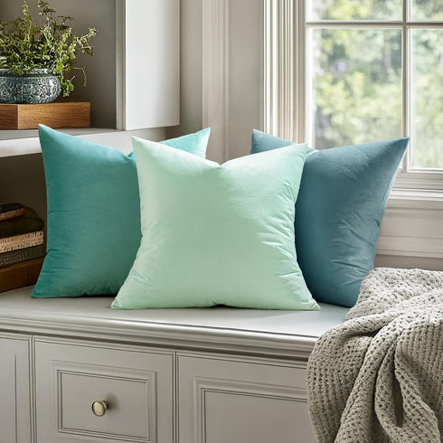 MIULEE Pack of 2, Velvet Soft Solid Decorative Square Throw Pillow Covers Set Cushion Case for Spring Sofa Bedroom Car 18x18 Inch 45x45 Cm Aqua Gr...