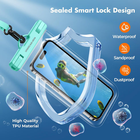 UNBREAKcable Waterproof Phone Pouch, IPX8 Universal Waterproof Phone Case Dry Bag with Lanyard for iPhone 14 13 12 11 Pro Max XR X XS SE 8 Plus Sa...