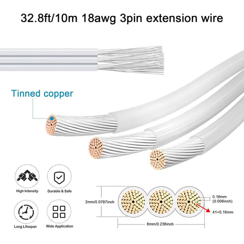 RGBZONE 32.8FT/10M 18AWG 3-Pin Wire Tinned Copper Stranded Insulated Low Voltage Cable for LED Lights Automotive Electronic...