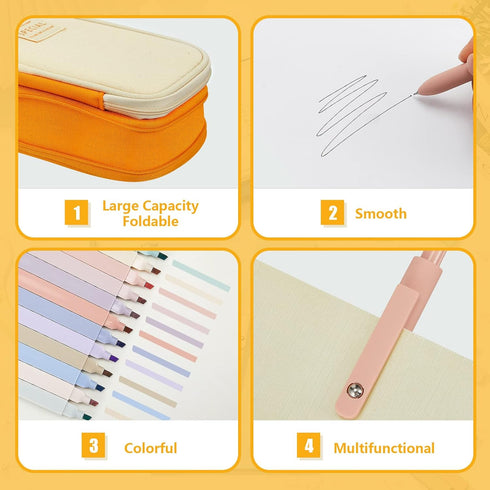 Henoyso 18 Pcs Aesthetic Bible Study Supplies Include Big Capacity Pen Bag with Zipper 12 Pcs Chisel Tip Bible Highlighters 5 Pcs Quick Dry Retrac...