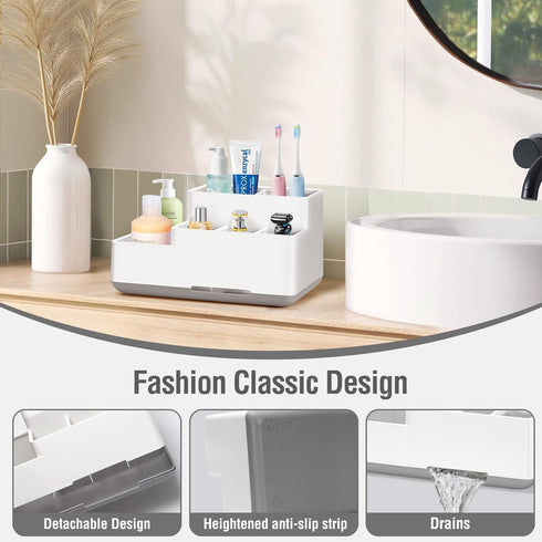 Electric Toothbrush Holder, Detachable Non-Slip Bathroom Organizer Countertop with 6 Compartments and Drainage Holes Bathroom Organizer for Bathro...