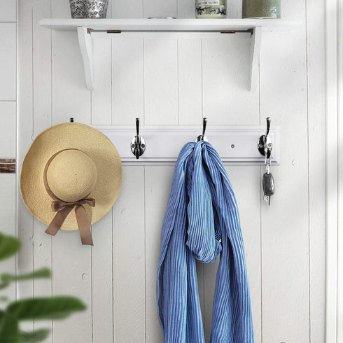 Coat Rack Wall Mounted White, 17" Wooden Modern Wall Coat Hanger with 4 Hooks, Heavy Duty Zinc Alloy Wall Hook Rack for Hanging Coats, Keys, Bags,...