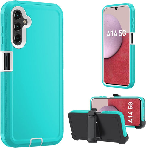 Cellular Phone Case for Samsung Galaxy A14 5G, Heavy Duty Protective, Military Grade, Shockproof, Dust-Proof, Teal/White...