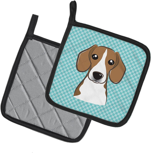 Caroline's Treasures BB1177PTHD Checkerboard Blue Beagle Pair of Pot Holders Kitchen Heat Resistant Pot Holders Sets Oven Hot Pads for Cooking Bak...