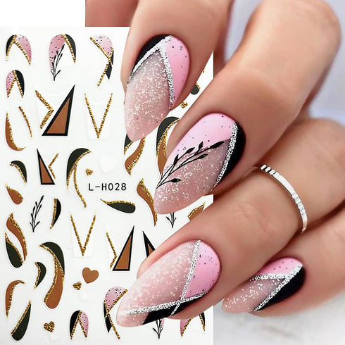 6 Sheets French Tip Nail Art Stickers 3D Self-Adhesive Gold Glitter Nail Decals Stripes Waves Lines Nail Design Stickers Acrylic Nail Art Supplies...