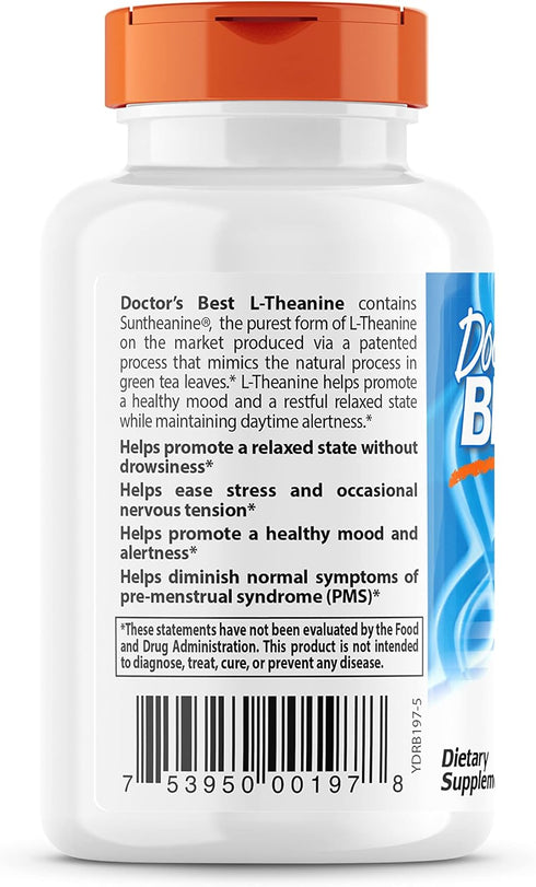 Doctor's Best L-Theanine Contains Suntheanine, Helps Reduce Stress & Sleep, Non-GMO, Gluten Free, Vegan, 150 mg (DRB-00197), 90 Count...