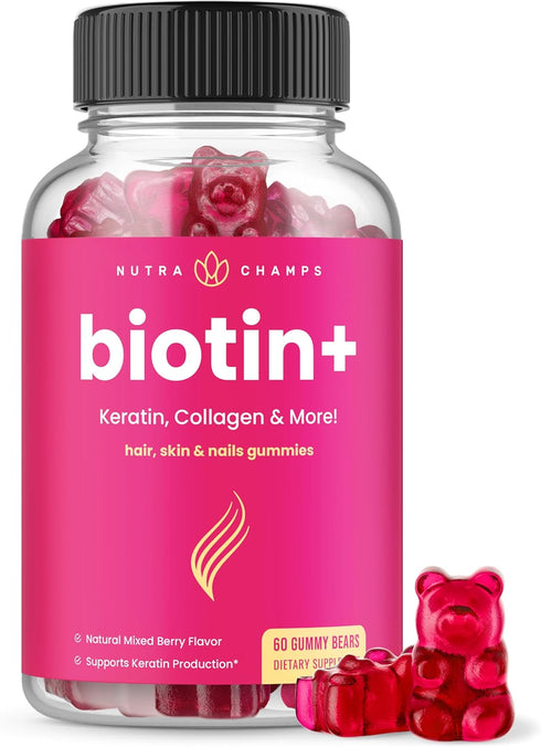 Hair Skin & Nails Gummies | Biotin with Collagen & Keratin | 5000mcg Biotin Beauty Complex | Vitamin Supplement | Berry | 120 Count for Women & Me...