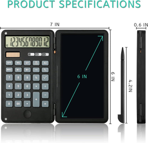 Calculator, 12-Digit Large Display Office Desk Calcultors with Erasable Writing Table, Solar and Battery Dual Power Pocket Desktop Calculator for ...