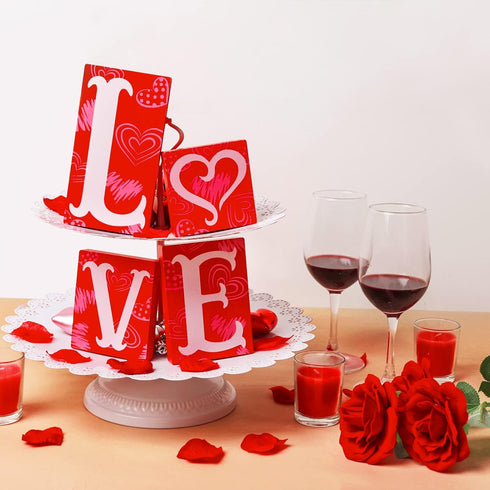 Valentines Day Decor Love Blocks Wooden Table Sign, Red Valentines Day Decorations For The Home Table Decor Valentine Gifts, For Wedding Anniversa...