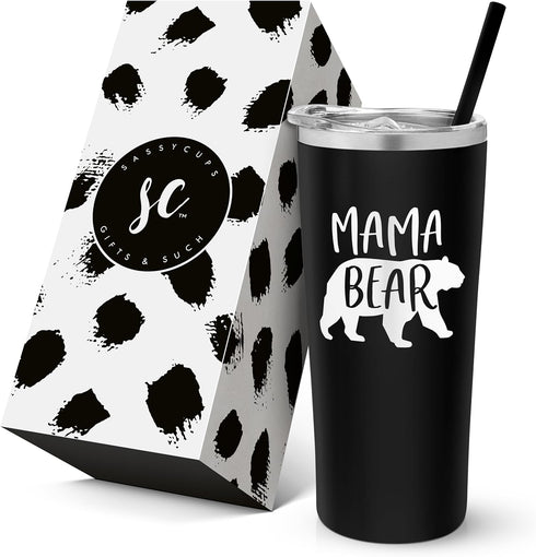 Mama Bear Vacuum Insulated Stainless Steel Tumbler with Lid and Straw - Mama Birthday Cup - Mother's Day or New Mom Gift - Travel Mug...